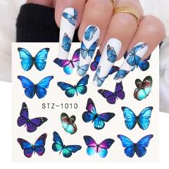 1pcs Watercolor Butterflies Sliders Blue Black Nail Decal Sticker Summer Nail Art Decoration Water Tattoo Manicure GLSTZ982-1017