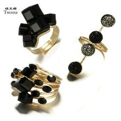 Tocona Vintage Antique Gold Black Rhinestone Opening Knuckle Finger Midi Rings Set for Women Punk Statement Jewelry бижутерия