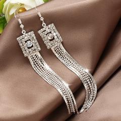 Hesiod Silver Color Women Earrings Full Crystal Long Tassel Leaf Star Pendant Earrings for Wedding Romantic Christmas Gifts