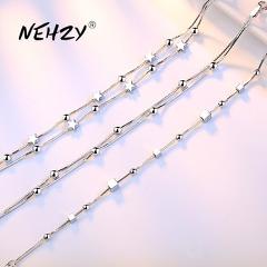 NEHZY 925 Stamp Sterling silver jewelry high quality fashion woman bracelet retro square simple bracelet length 20CM