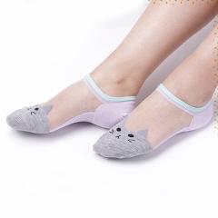 Spring and summer Women New cartoon cute cat Cat Pattern Crystal Silk Socks Ultrathin Transparent Low Cut Socks