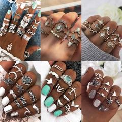 MINHIN Multitype Rings Set for Women Silver Color Butterfly Opal Stone Midi Rings Female Bohemian Jewelry Gifts