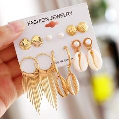 MINHIN New Design Long Tassel Dangle Earrings Set For Women Bohemian Shell Earrings Gold Flower Brincos Femme Jewe