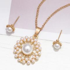 MINHIN Gold Chain Pearl Jewelry Sets for Women Pendant Necklace Earrings Women Appointment Costume Jewelry Set