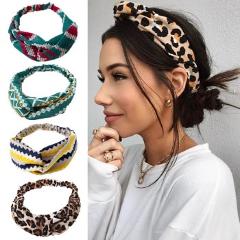 Fashion Floral Women Headband Hair Accessories Leopard Cross Knotted Bow Chiffon Hair Band Boho Headdress Ladies Hoop Headwear