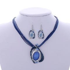 MINHIN Charming Blue Pendant Jewelry Sets For Women Classic Wholesale 2 Pcs Wedding Jewelry Sets African Beads Accessory