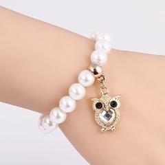Beautiful Crystal Owl Design Pendant Jewelry High Quality Whole Pearl Beaded Chain Bracelet Women's Banquet Accessory