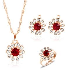 MINHIN Multi Colors Crystal Stone Wedding Jewelry Sets for Women 3pcs Necklace Earring Adjustable Ring Engagement Jewelry Set