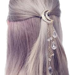 Haimeikang Exquisite Gold/Silver/Rose Gold Color Crystal Moon Hair Clip Tassel Hairpins Brushes Long Hair Accessories