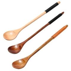 Long Spoons Wooden Korean Style Natural Wood Long Handle Round Spoons for Soup Cooking Mixing Stirr