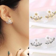 Women's Flower Earrings Zircon Ear Jacket Korean Style Copper Ear Studs Earrings orecchini Jewelry pendientes aretes de mujer