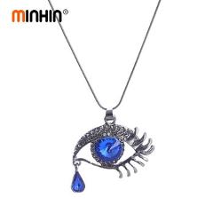 MINHIN Luxury Necklaces For Women Blue Crystal Hollow Eyes Tears Pendant Statement Necklace Bridal Jewelry Choker