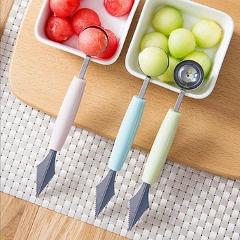 2 in1 Dual-head Stainless Steel Carving Knife Fruit Watermelon Ice Cream Baller Scoop Stacks Spoon Home Kitchen Accessories