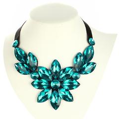 luxury statement necklace collares lake blue rhinestone gem stone women necklace colar