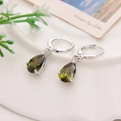 Women/Girl's Silver Plated Filled Green CZ Stone Crystal Pierced Dangle Earrings Female wedding Jewelry