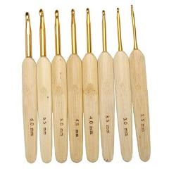 8pcs 8 sizes Crochet Hook Bamboo handle Golden Aluminum Crochet Hooks Knitting Needles Sewing Tools  2.5mm-6mm E5M1