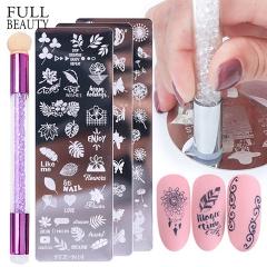 Nail Stamping Plates Set Silicone Sponge Brush Polish Transfer Stencils Flower Geometry DIY Template for Nail Tool CHSTZN01-12-2