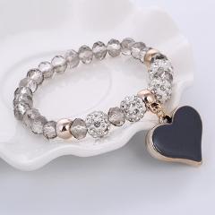 Crystal Beads Bracelets Elastic Love Heart Pendant Charm Bracelets Bangles Fashion Women Jewelry Gem Stone Delicate pulseira