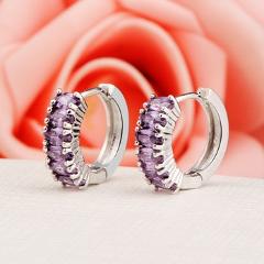 Hesiod New Arrival Silver Color Shining Crystal Hoop Earrings For Women AAA Purple Clear Zircon Stone Earrings Xmas Gifts