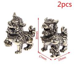 1Pair Home Feng Shui Decor Pure Copper Lucky Lion King Figurines Miniatures Desk Ornaments Antique Bronze Chinese Animals Statue