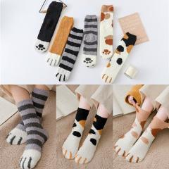 MINHIN 1Pair Winter Warm Cat Paw Socks For Women Girls Fashion Plush Coral Fleece Sleeping Socks Home Floor Thick Socks