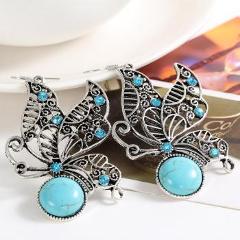 MINHIN Vintage Drop Dangle Earrings for Women Blue Beads Pendant Charming Silver Color Earrings Party Jewelry