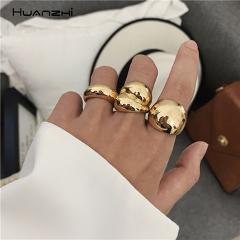 HUANZHI 2020 Gold Color Silver Color Metal Minimalist Glossy Wide  Open Rings Geometric Finger Rings for Women Men Jewelry