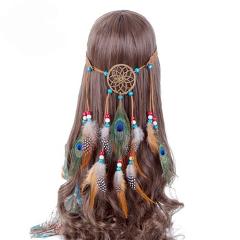 Haimeikang Bohemian Hippie Headband Dream Catcher Feather Headdress Fashion Peacock Feather Headbands Hair Accessories