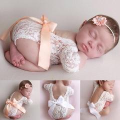 Baby Romper Deep V Backless Newborn Photo Photograph Props Lace Toddler Hollow Bow-knot Design Fotografia Accessories