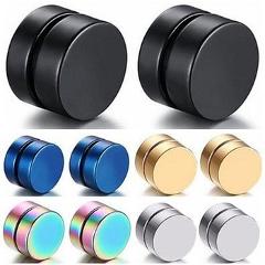 Men Fashion Earrings Round Stainless Steel Magnetic Clip On No Piercing Ear Stud Earrings aretes de mujer серьги женские