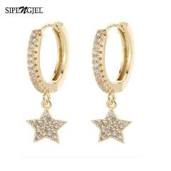 SIPENGJEL Fashion Inlaid Zircon Dainty Star And Moon Hoop Earrings Simple pendant earrings For Women Jewelry 2021 серги женские