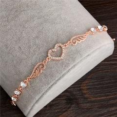 MINHIN Female Perfect Dating Accessory Sweet Heart Double Wings Design Chain Bracelet Golden Plated Bracelet For Banquet