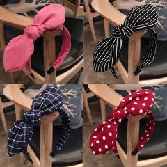 Haimeikang Stripe/Dot/Plaid Print Hairband Fabric Big Rabbit Ear Hair Hoop for Girls Hair Bow Bands Headband Hair Accessories