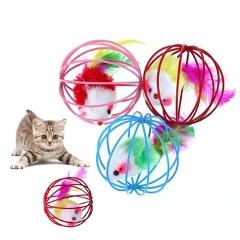 6.5cm Pet Cat Toy Funny Feather Mouse Mice Ball Cage Toy for Cat Kitten Interactive Playing Toys Pet Cat Products
