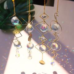 Moon Sun Ball Crystal Suncatcher Metal Prism Ornament Pendant for Home Garden Car Hanging Decoration Suncatcher Craft Gifts