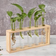 Transparent Vase Glass Wooden Frames Hydroponic Flower Pot Bonsai for Household Living Rooms Office Delicate Decor