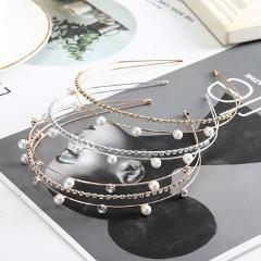 Haimeikang Fashion High-end Bezel Head Hoop Women Korean Hair Accessories Double Row 3 Drainage Pearl Headband Headwear