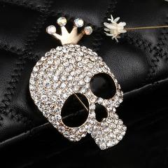 Hesiod Cute Skull Brooch Charms Gold Color Full Crystal Skeleton Pins Brooch Crown Rhinestone Corsage Fashion Jewelry