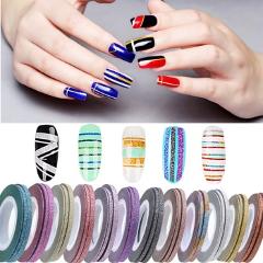 14 Colors Glitter Nail Striping Line Tape Sticker Set Art Decorations For Nail Polish Gel easy to clean Gold and silver thread