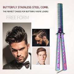 Butterfly Comb Stainless Steel Folding Practice Training Knife Combs Hairdressing Beard Moustache Brushes Hair Styling Tools